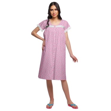 Moomaya Chemise de Nuit à Manches Courtes en Coton pour Femmes, Longueur Genou, Imprimée
