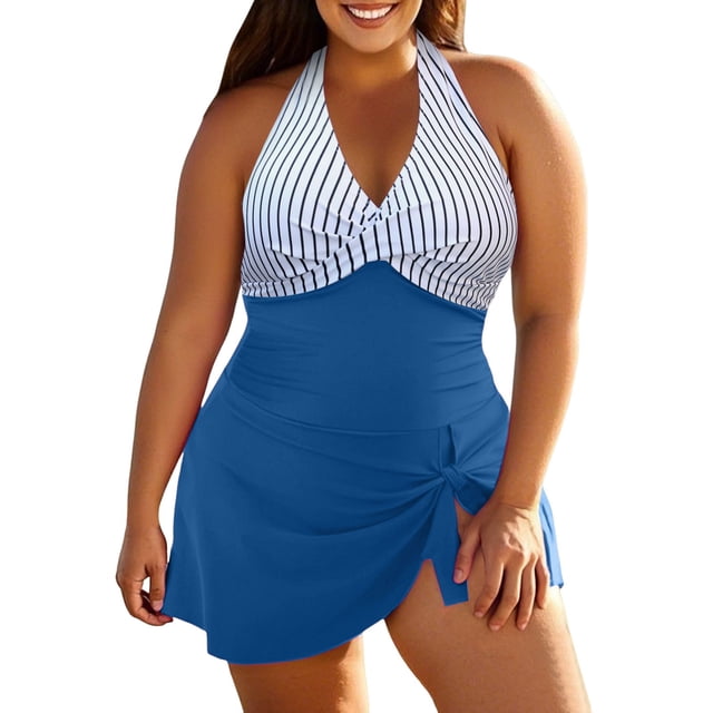 PMVFHDE Plus Size Swimsuit For Women Swim Dress One Piece Bathing Suit With Cross Back Design And Flowy Skirt