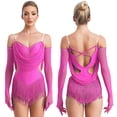 thumbnail image 1 of Aislor Justaucorps de Danse à Paillettes pour Femmes avec Strass Robe de Danse Jazz Latine à Franges avec Gants Rose Vif m, 1 of 7