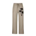 thumbnail image 4 of cllios Cotton Linen Pants for Men Palm Tree Tropical Print Beach Pants Regular Fit Elastic Waisted Drawstring Lounge Trousers with Pockets Lightweight Breathble Beachwear, 4 of 5