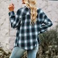 thumbnail image 3 of Woman Plaid Collared Shirt, Comfortable Two Pockets Soft Button Cuffs Button Down V Neck Top Casual  For Work For Winter Red,Khaki,Green,Black White, 3 of 8