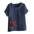 thumbnail image 4 of Pisexur Hauts pour Femmes Décontractés en Lin Col Rond Grande Taille Imprimé Manches Courtes T-shirt Blouse, Hauts d'Été pour Femmes Marine, TG, 4 of 5