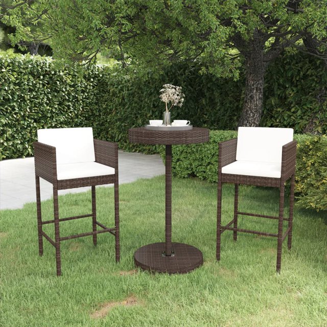 vidaXL Ensemble de Bar de Jardin 3 Pcs avec Coussins en Rotin Poly Brun