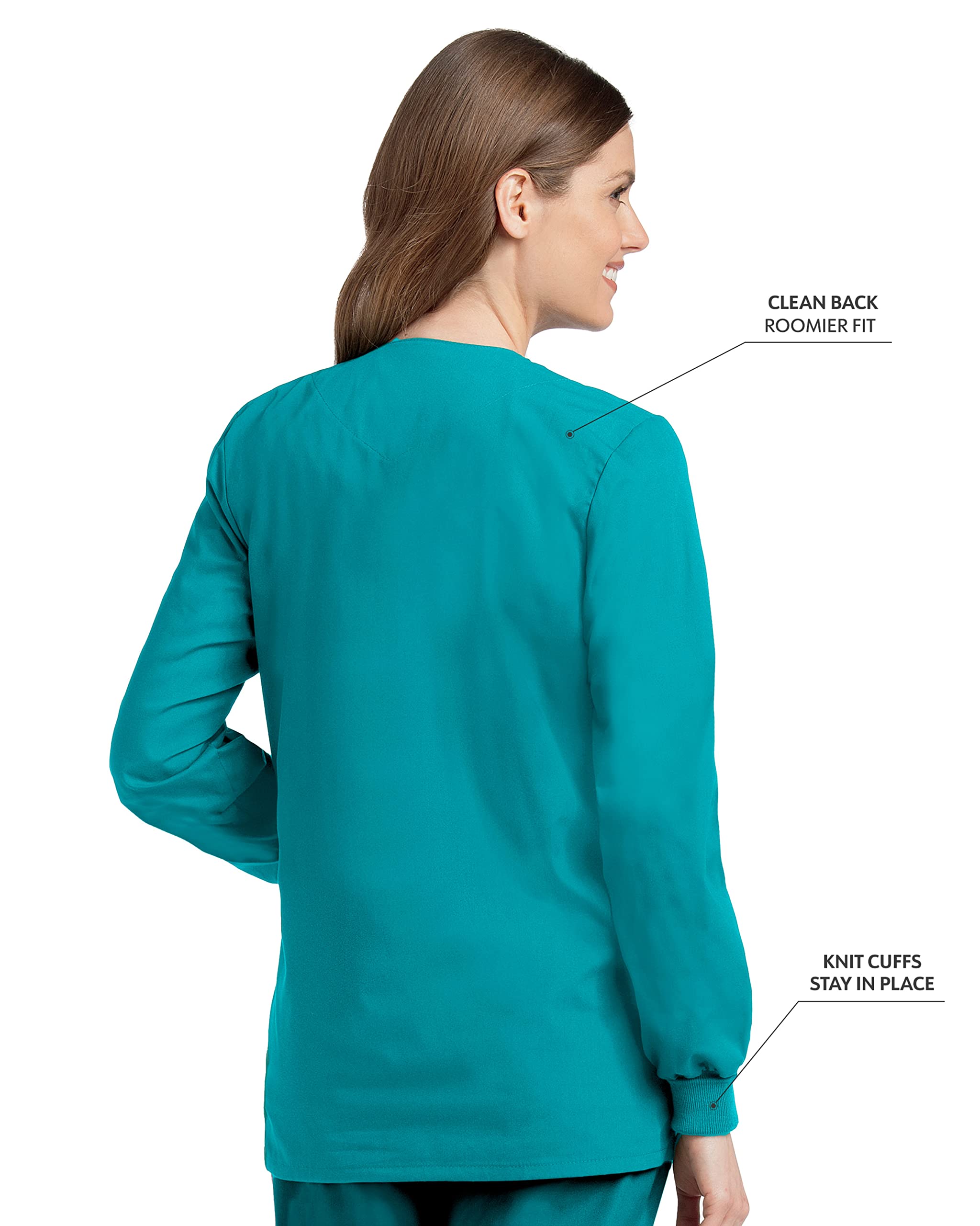 Landau Essentials Veste d'Uniforme à 4 Poches pour Femmes : Coupe Classique et Décontractée, Col Ras du Cou, devant à Boutons-Pression et Poignets en Tricot 7525