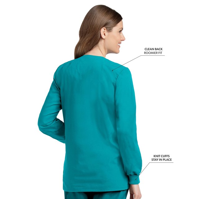 Landau Essentials Veste d'Uniforme à 4 Poches pour Femmes : Coupe Classique et Décontractée, Col Ras du Cou, devant à Boutons-Pression et Poignets en Tricot 7525