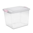 thumbnail image 1 of Sterilite 26 Liter Latch Box, Small Clear Plastic Storage Bin with Lid - Pink Latch, 1 of 5