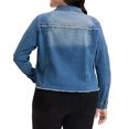thumbnail image 4 of GRACE & GRANDEUR Women's Plus Size Washed Button Front Frayed Denim Jacket Blue 4X, 4 of 7