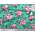 thumbnail image 2 of Soimoi Green Cotton Poplin Fabric Ranunculus & Penoy Floral Print Sewing Fabric Yard 42 Inch Wide, 2 of 3