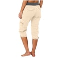 thumbnail image 4 of Aqestyerly Women's Petite High Waist Cargo A-Line Wide Leg Capris, Solid Color, Small, 4 of 6