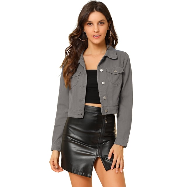 INSPIRE CHIC Veste en Denim Courte à Manches Longues Boutonnée pour Femme