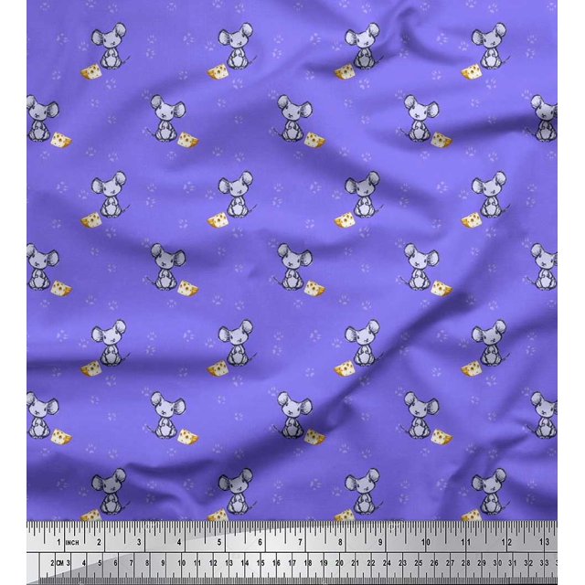Soimoi Rayon Fabric Footprint,Cheese & Rat Kids Printed Fabric 1 Yard 56 Inch Wide