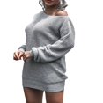 thumbnail image 4 of Robe Chandail Épaules Dénudées pour Femmes Manches Longues Couleur Unie Robe Tricotée Ample Robe Mini Automne, 4 of 9