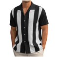 thumbnail image 1 of Weiqiqre Hauts pour Hommes Mode Décontractée Rayures Couture Boutons Manches Courtes Col Rabattu Blouse Extensible, Ajustement Confortable pour l'Été, Taille p-2TG, 1 of 7
