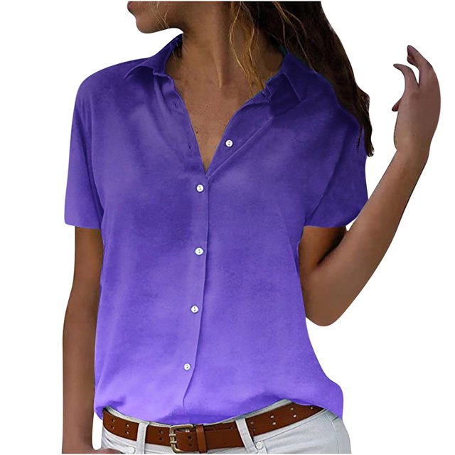Button Down Shirts for Women Short Sleeve Collared Work Office Blouses Casual Relaxed Fit Summer Tunic Tops Plus Size