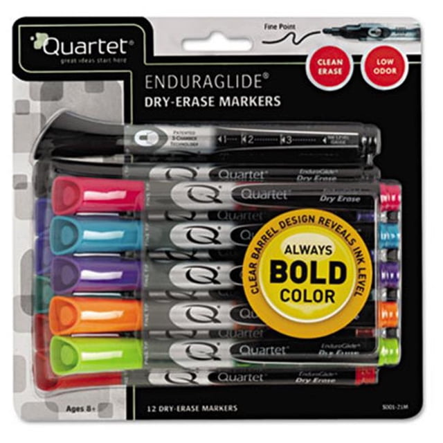 Quartet EnduraGlide Dry Erase Markers Chisel Tip Assorted Colors 12-Set