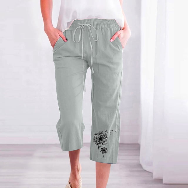 Jsaierl Womens Capris with Pockets Drawstring Elastic Waisted Wide Leg Cropped Pants Plus Size Fashion Floral Print Capris
