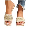 thumbnail image 2 of IUJSOY Womens Single Embroidery Band Slides Sandals Square Open Toe Slip on Summer Beach Flat Sandal, 2 of 9