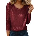 thumbnail image 1 of Haut à Paillettes de Célébration à Manches Longues à Col Rond pour – Chandail Décontracté Prêt pour Fête avec T-Shirts Scintillants pour Femmes Bourgogne TG, 1 of 5