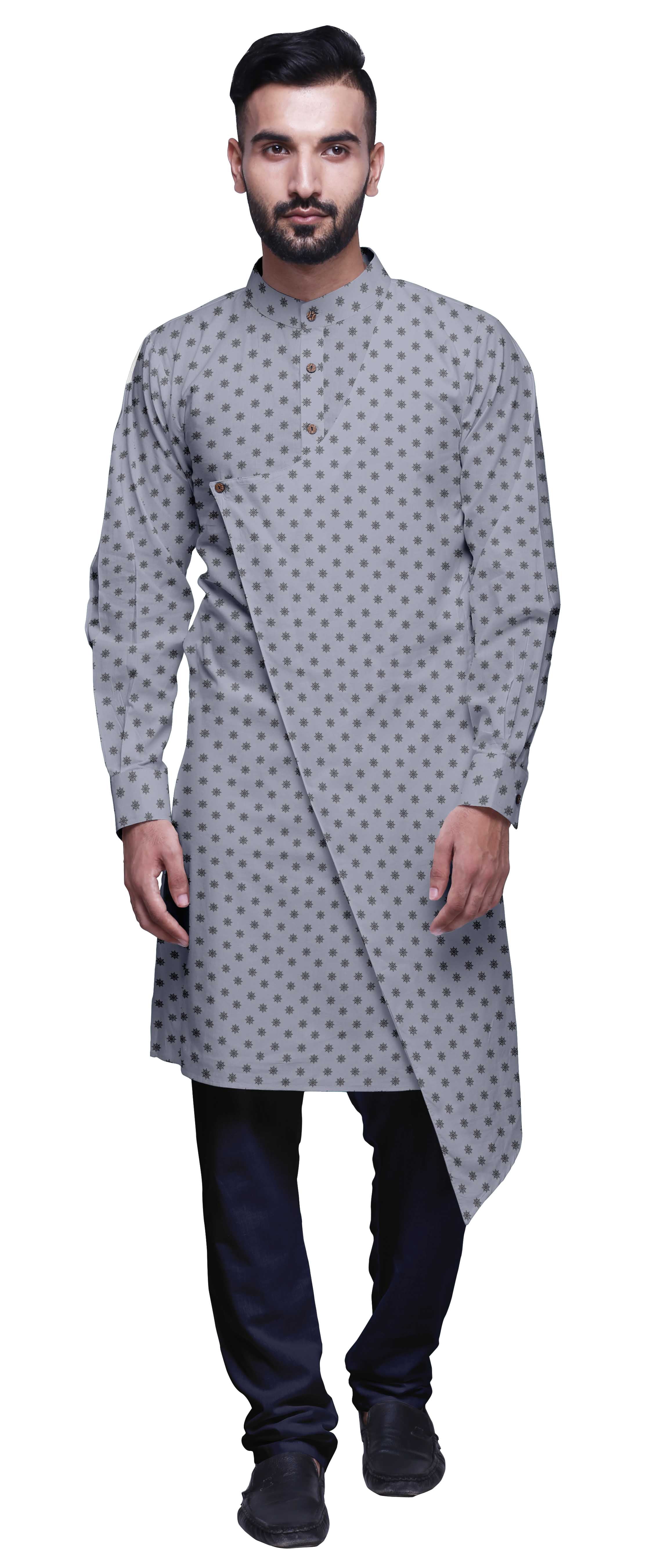 Atasi Kurta Pyjama de Designer pour Hommes Ensemble Kurta Angrakha Imprimé Vêtements d'Été