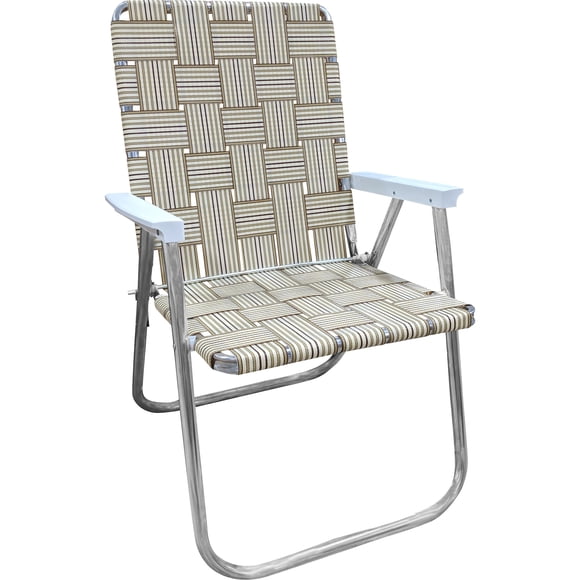 Lawn Chair USA - Chaise Classique Pliante en Aluminium à Sangles - Chaise d'Extérieur Durable, Portable et Confortable - Idéale pour le Camping, les Sports et les Concerts - Rayure Beige