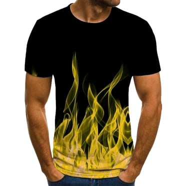 lcziwo T-Shirts Graphiques pour Hommes T-Shirts Imprimés Flamme Été Décontracté 3D T-Shirt Homme Tee Haut Hip-Hop Hauts de Rue Grande Taille Manches Courtes T-Shirt Jaune TG