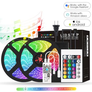 Yingyy 10m RGB LED Lumières à bande WiFi Contrôle LED Strips Light Dimmable Colorful Light Sync avec la musique