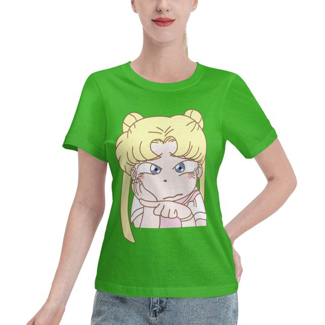 Women's Basic Short Sleeve T-Shirt Sailor Moon Q Edition Tsukiha