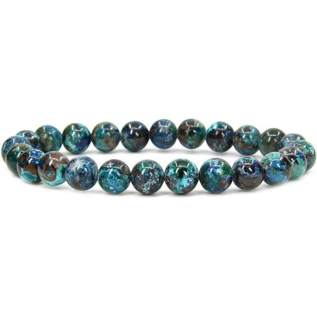 Bracelet Extensible en Perles Rondes de 8 mm en Chrysocolle Naturelle de Qualité A 7 Pouces Unisexe