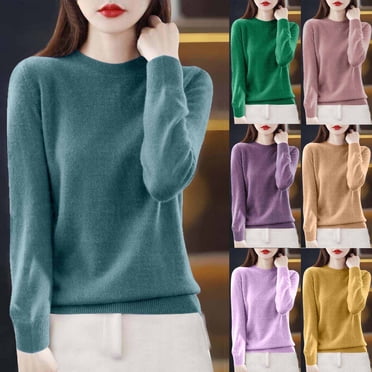 breaise Chandails pour Femmes à Manches Longues, Col Ras du Cou, Doux et Chauds, Hauts à Enfiler, Chandail en Tricot Léger, M-2TG, Livraison Gratuite