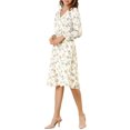 thumbnail image 4 of INSPIRE CHIC Robe Midi à Manches Longues Évasée à Col en V à Imprimé Floral pour Femme, 4 of 6