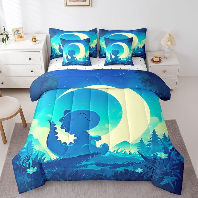 YST Dinosaur Printed Comforter Set, Kids Boys Girls, 7 Pieces, Queen