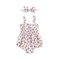 thumbnail image 1 of SUNSIOM Infant Girls 2Pcs Summer Outfits, Romper Dress Cherry/Carrot/Tree Print Romper Dress Ruched Jumpsuits with Headband, 1 of 9