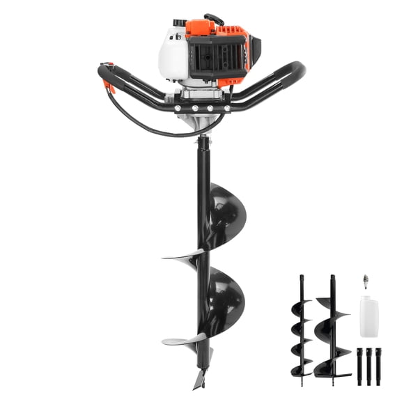 KFFKFF Earth Auger, 52cc 1450W, Gas-Powered Soil Digger with 6" & 10" Drill Bits and 3 Extension Rods, Suitable for Agriculture, Gardening, and Planting, EPA Certified