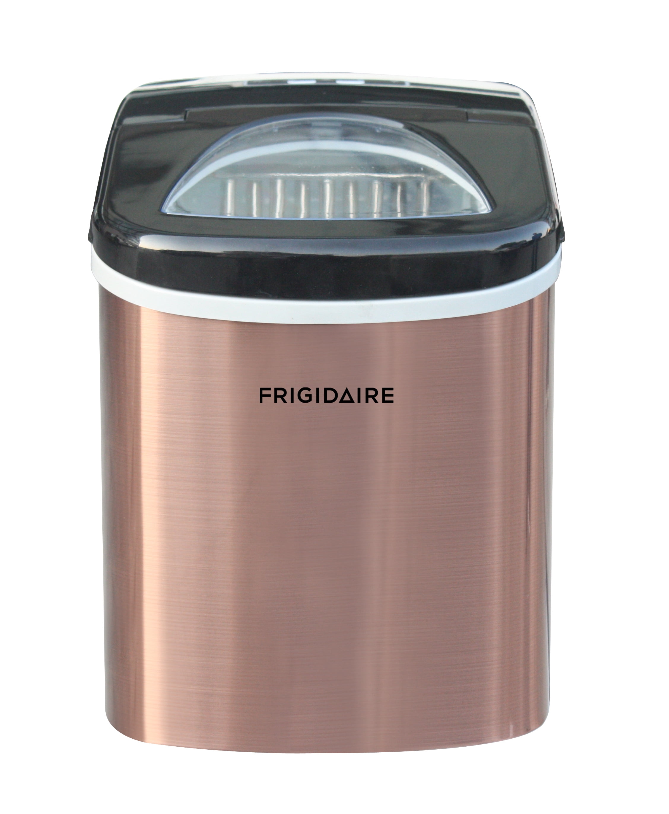 Machine à glaçons Frigidaire de 12 kg (26 lb), modèle Bullet, à poser sur le comptoir, avec commandes LED, en acier inoxydable cuivré.