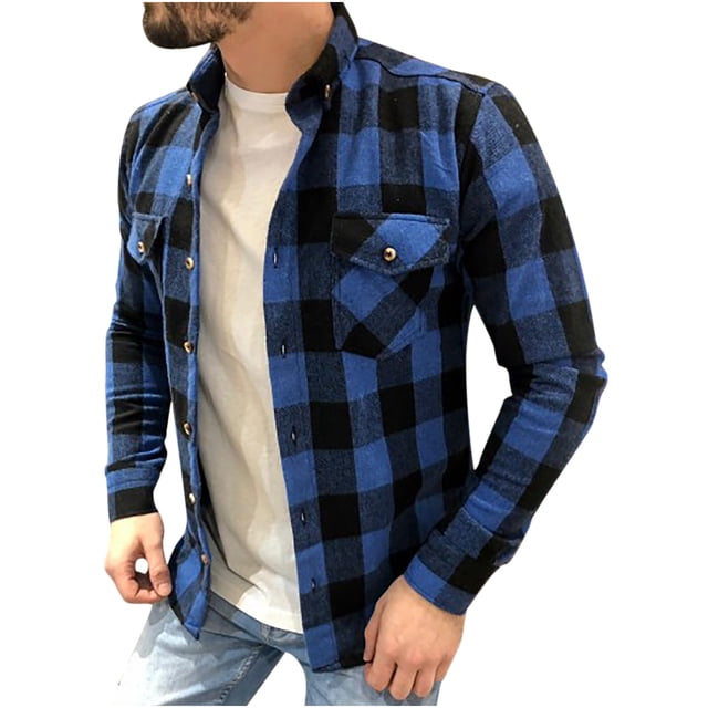 Chemise à Manches Longues pour Homme Mode Homme Décontractée Confortable Col à Revers Chemise à Carreaux Veste Haut à Manches Longues