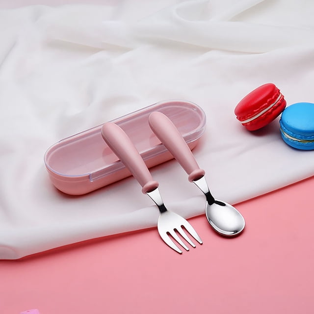 TIMIFIS Fork and Spoon Set Wrtgerht 304 Stainless Steel, Children's Spooand Fork, Baby Food Supplement Spoon, Fork Combination, Tableware Kitchenware (Color : Green) Spoons