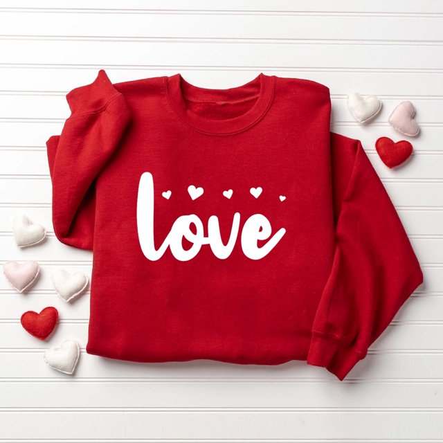 TIMIFIS Cadeaux de la Saint-Valentin pour Elle Cœur Chandail pour Femmes Mode Mignon Imprimé Amour Col Rond Chandails en Molleton Décontractés Manches Longues Tenues Printemps Automne - Printemps/été