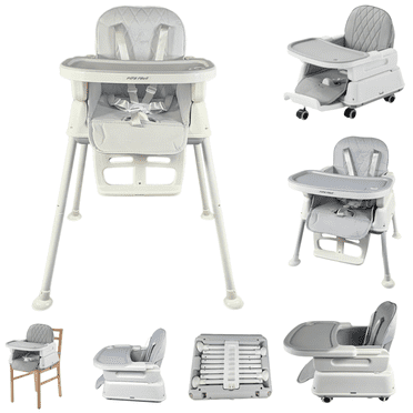 7-in-1 Fully Convertible Baby High Chair – Newborn Recliner to Toddler Booster, Foldable & Portable, Easy-Clean Washable Cushion, Removable Tray, 5-Point Safety Harness – Grows with Your Child-Gray