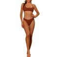thumbnail image 1 of Women's 2 Piece Ribbed Bikini Sets, Adjustable Spaghetti Straps Sports Swimwear Bathing Suits Brown S, 1 of 5