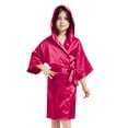 thumbnail image 1 of Hiiyo Little Girl's Silk Satin Bathrobe Solid Color Hooded Kimono Robe Nightgown Sleepwear, 1 of 5