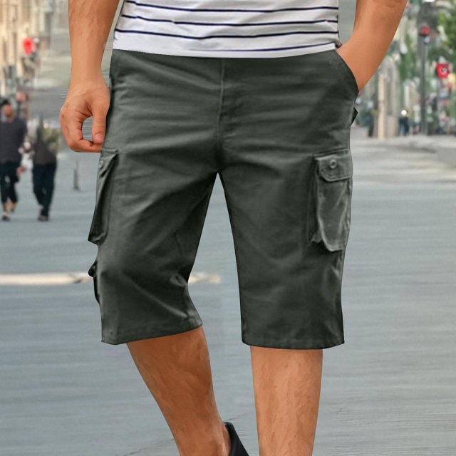 Sentmoon Mens Cargo Shorts Lightweight Drawstring Elastic Waist Swimsuit Multiple Pockets Straight Wide Leg Solid Color Basketball Shorts 2025 Summer Sport Male for Leisure Wear Army Green XXL