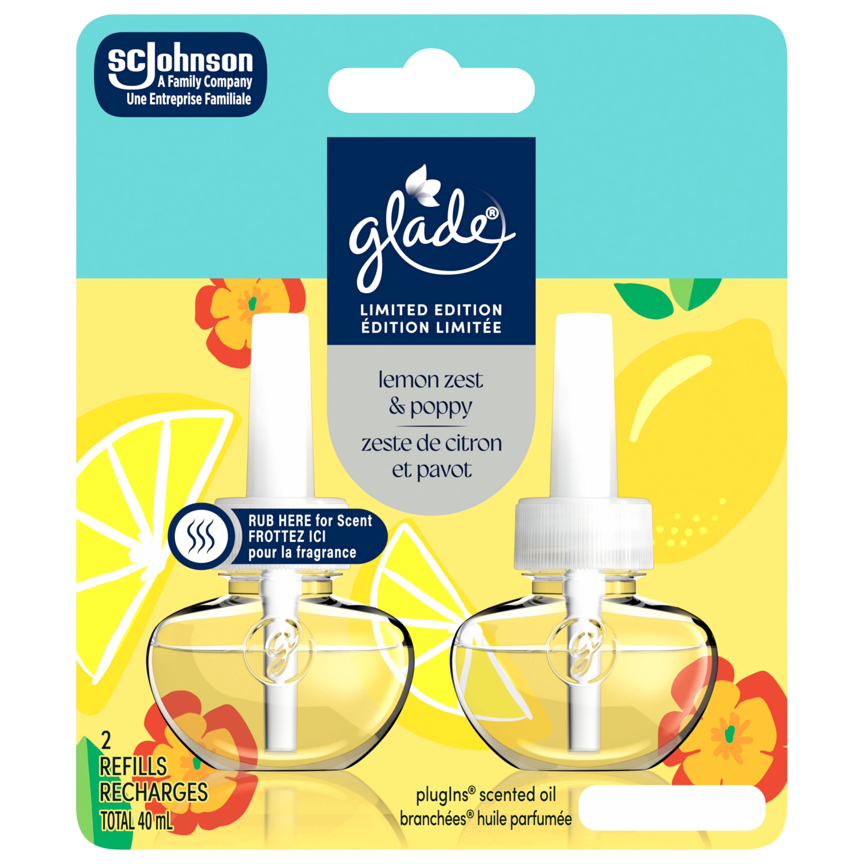 Glade Branchées® Huile parfumée Recharge, Zeste de citron et pavot