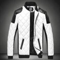 thumbnail image 1 of Men Casual Color Matching Leather Stand-up Collar Zipper Jacket Coats, 1 of 9