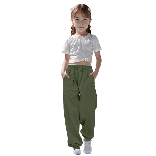 WENXIAOO Toddler Girl Sweatpants Drawstring Jogger Sweatpants With Pockets Solid Pants Green Sweat Pants Boys Kids Spring Fall Sweatpants Size 9-10 Years