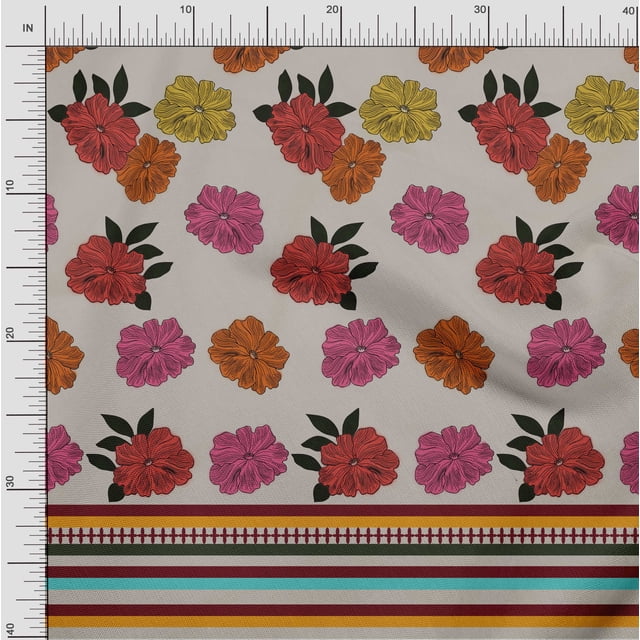 oneOone Cotton Poplin Fabric Stripe & Floral Panel Print Sewing Fabric BTY 56 Inch Wide
