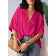 thumbnail image 4 of Blouse Décontractée Habillée pour Femmes Manches Courtes Col en V Chemise de Travail Rose Profond S, 4 of 8