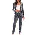thumbnail image 4 of Velour Tracksuit Womens 2 Pieces Joggers Outfits Jogging Sweatsuits Set Soft Sports Sweat Suits Pants with Pockets, 4 of 7