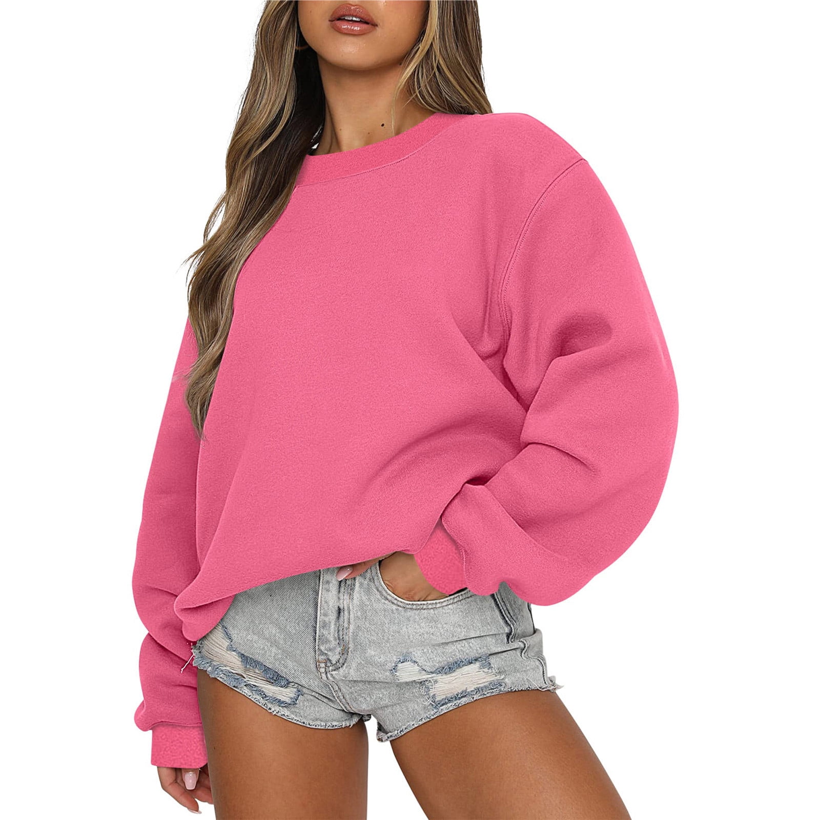 EGNMCR Chandail pour Femmes d'Hiver Coupe Ample Décontracté à Manches Longues Mode Col Ras du Cou Chandails Surdimensionnés Chandail à Enfiler pour Femmes