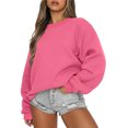 thumbnail image 1 of Mefallenssiah Mode Femmes Décontracté Manches Longues Col Rond Chandail Ample pour Dames Hauts Blouse Rose Vif P, 1 of 7