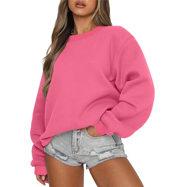 Mefallenssiah Mode Femmes Décontracté Manches Longues Col Rond Chandail Ample pour Dames Hauts Blouse Rose Vif P